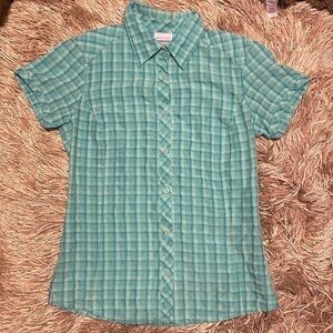 𝅺COLUMBIA Blue Short‎ Sleeve Button Down Shirt Small